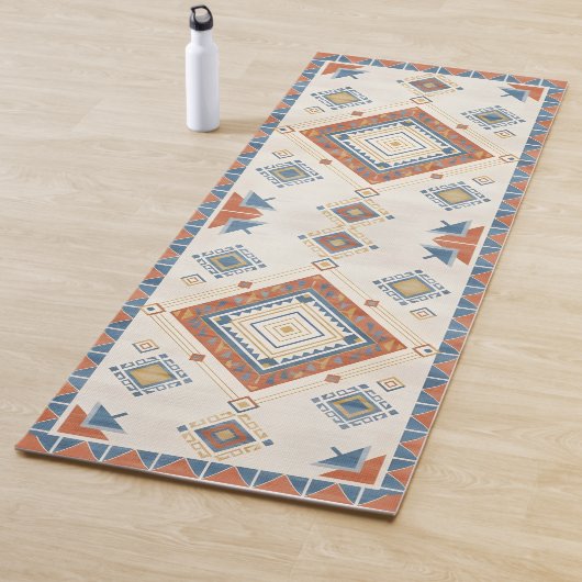 Sun-Drenched Terracotta and Blue Desert Kilim Yogamat (In situ)