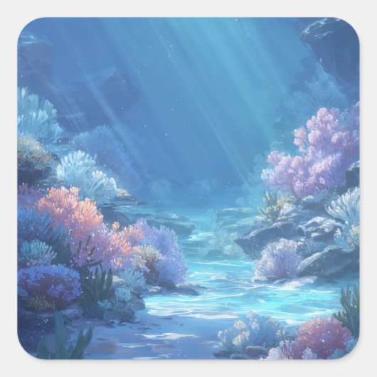 Sun Drenched Underwater Coral Reef Sanctuary Vierkante Sticker (Voorkant)