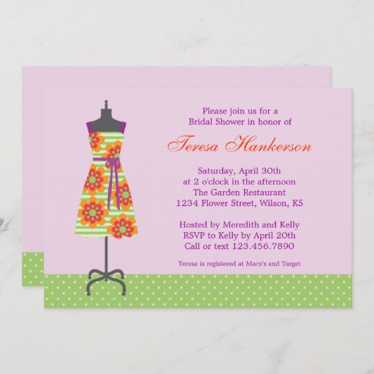 Sun Dress Bridal Shower-uitnodiging Kaart (Voorkant / Achterkant)