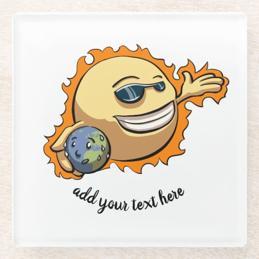 Sun & Earth Global Warming Climate Change Cartoon Glazen Onderzetter (Voorkant)