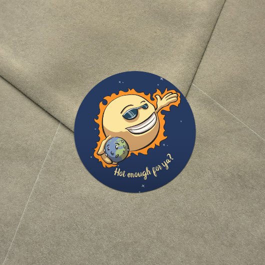 Sun & Earth Global Warming Climate Change Cartoon Ronde Sticker