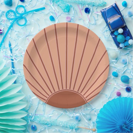 Sun Earth Tones Sunrise Brown Rust Retro Sunshine Papieren Bordje (Feest)