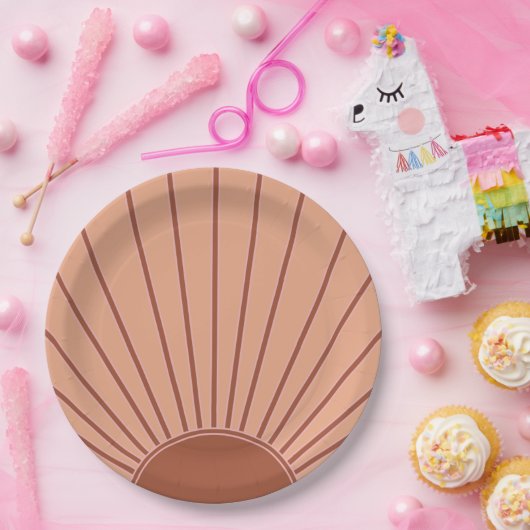 Sun Earth Tones Sunrise Brown Rust Retro Sunshine Papieren Bordje (Feest)