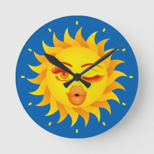 Sun Emoji Clock Ronde Klok