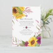 Sun en Burgundy Plum Floral Bat Mitzvah Kaart (Staand voorkant)