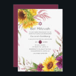 Sun en Burgundy Plum Floral Bat Mitzvah Kaart<br><div class="desc">Rustic boho sunflower en dahlias bat mitzvah party nodigt uit in huiden van Bourgogne en zonkleuren.</div>