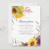 Sun en Burgundy Plum Floral Quinceañera Kaart (Voorkant)