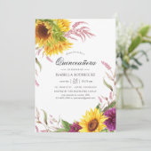 Sun en Burgundy Plum Floral Quinceañera Kaart (Staand voorkant)