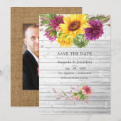 Sun en Burgundy Plum Floral Rustic Wedding Photo Save The Date (Voorkant / Achterkant)