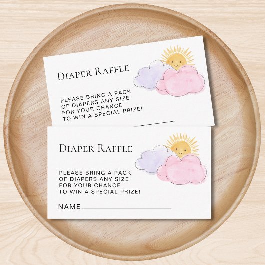 Sun en Clouds Diaper Raffle Baby Girl's Shower Informatiekaartje