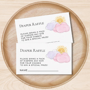 Sun en Clouds Diaper Raffle Baby Girl's Shower Informatiekaartje