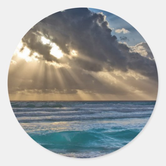 Sun en Clouds Ronde Sticker (Voorkant)