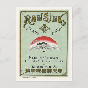 Sun en Crane Bird Japans Zijderlabel Briefkaart