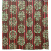 Sun en Flower Petal Stripe Green Red Brown Mayan Douchegordijn (Voorkant)