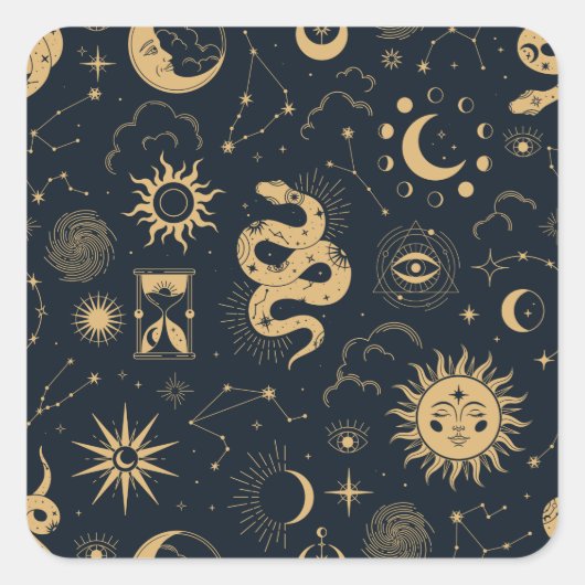 Sun en Moon-Astronomy Witch Vierkante Sticker (Voorkant)