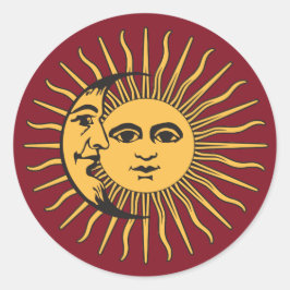 Sun en Moon Face Bohemian  gold & red Ronde Sticker