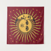 Sun en Moon Face Bohemian  gold & red Wandkleed (Voorkant (horizontaal))