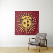 Sun en Moon Face Bohemian  gold & red Wandkleed (In Situ (horizontaal))