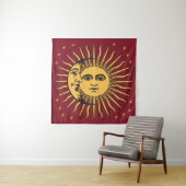 Sun en Moon Face Bohemian  gold & red Wandkleed (In situ)
