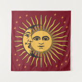 Sun en Moon Face Bohemian gold & red Wandkleed (Voorkant)