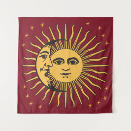 Sun en Moon Face Bohemian gold & red Wandkleed