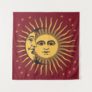 Sun en Moon Face Bohemian  gold & red Wandkleed