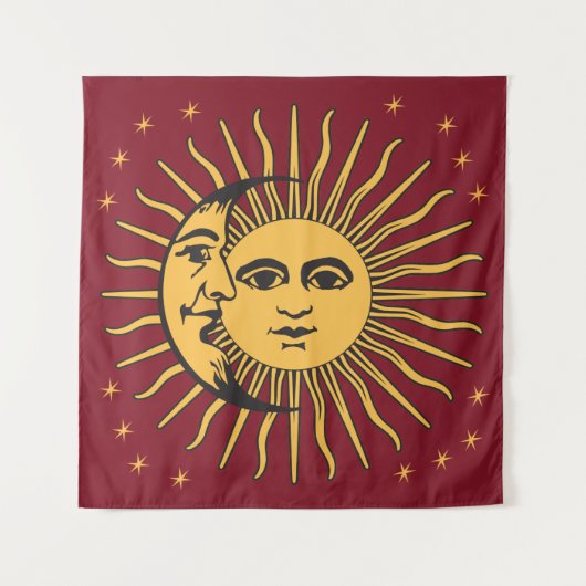 Sun en Moon Face Bohemian  gold & red Wandkleed (Voorkant)