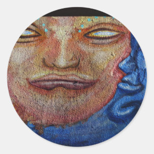 Sun en Moon Face Graffiti Ronde Sticker