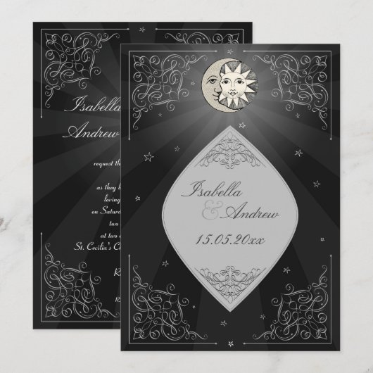 Sun en Moon Love - klassieke trouwuitnodiging Kaart (Voorkant / Achterkant)