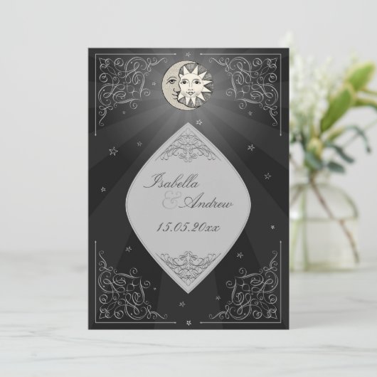 Sun en Moon Love - klassieke trouwuitnodiging Kaart (Staand voorkant)