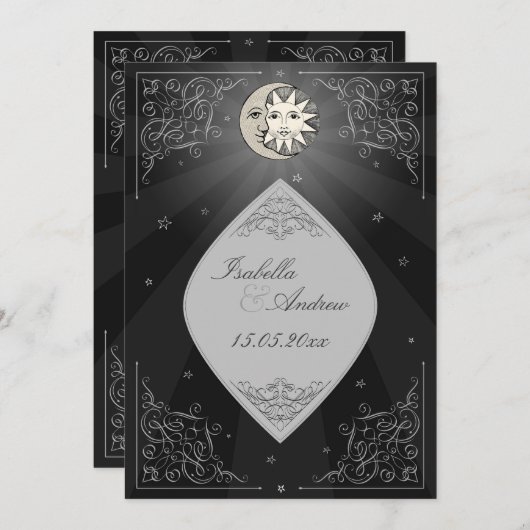 Sun en Moon Love - klassieke trouwuitnodiging Kaart (Voorkant / Achterkant)