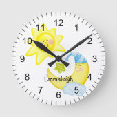 Sun en Moon Nursery Monogrammed Ronde Klok (Voorkant)