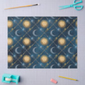Sun en Moon Pattern op Blue Decoupage Tissuepapier (Craft)