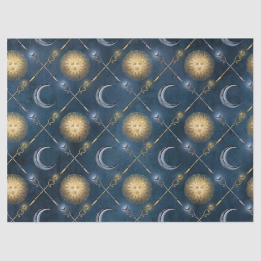 Sun en Moon Pattern op Blue Decoupage Tissuepapier (Voorkant)