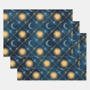 Sun en Moon Pattern op Blue Inpakpapier Vel