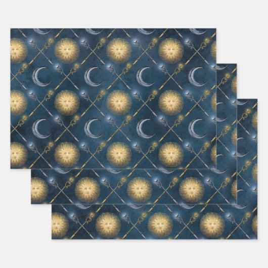 Sun en Moon Pattern op Blue Inpakpapier Vel (Set)