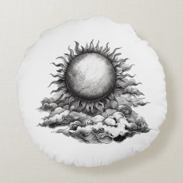 Sun en Moon Pencil Sketch Style Rond Kussen
