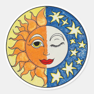 Sun en Moon Samen Ronde Sticker