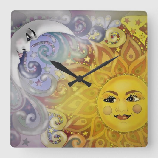 Sun en Moon Vierkante Klok (Voorkant)