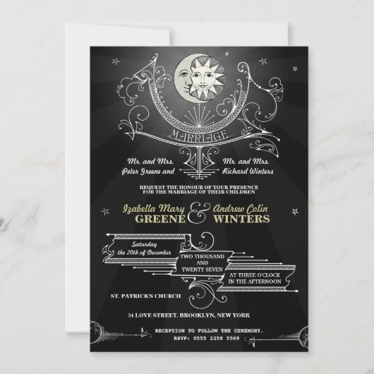 Sun en Moon Wedding Invitation Kaart (Voorkant)