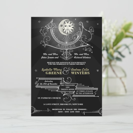 Sun en Moon Wedding Invitation Kaart (Staand voorkant)
