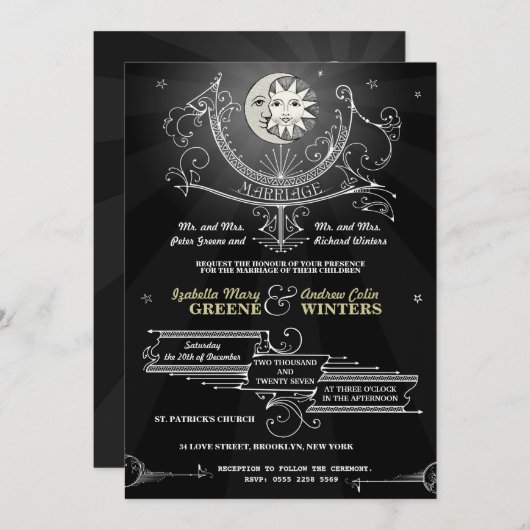 Sun en Moon Wedding Invitation Kaart (Voorkant / Achterkant)