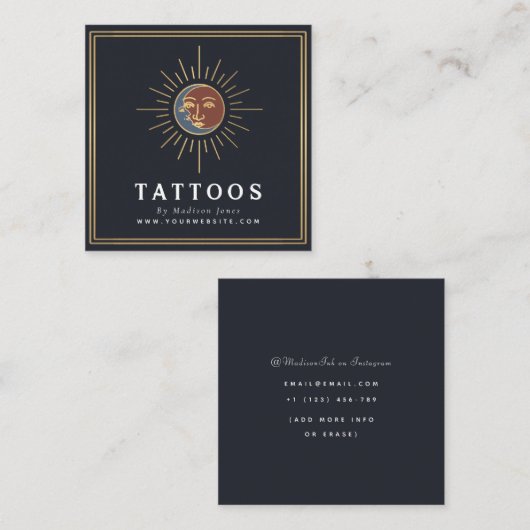 Sun en Moon Witchy Tattoo Artist Vierkante Visitekaartje (Voorkant / Achterkant)