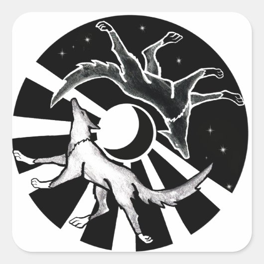 Sun en Moon Wolves Vierkante Sticker (Voorkant)