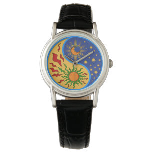 Sun en Moon Yin Yang Colorful Horloge