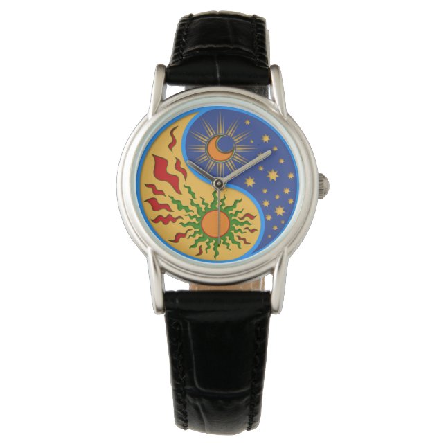 Sun en Moon Yin Yang Colorful Horloge (Voorkant)