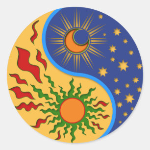 Sun en Moon Yin Yang Colorful Ronde Sticker
