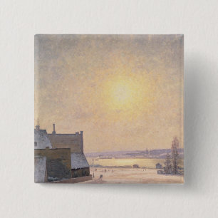 Sun en sneeuw, Scene uit Stockholm Vierkante Button 5,1 Cm