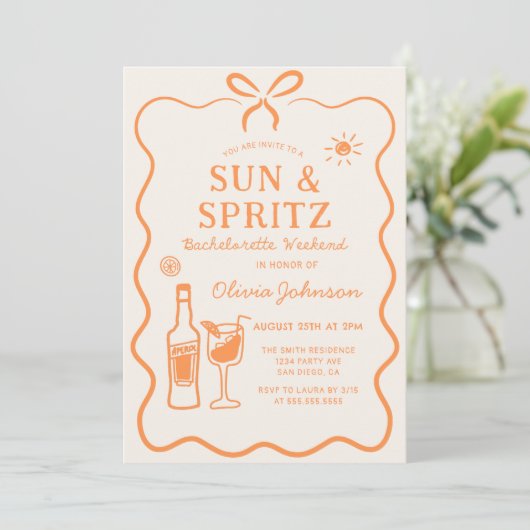 Sun en Spritz vrijgezellenfeest uitnodiging (Staand voorkant)
