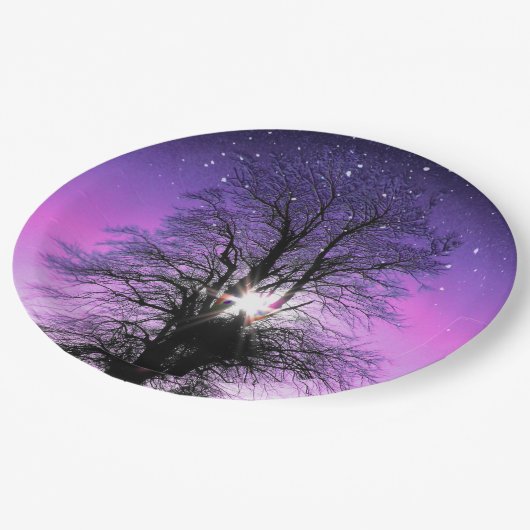 Sun en Stars Tree Paarse Sky door Linandara Papieren Bordje (Gekanteld)